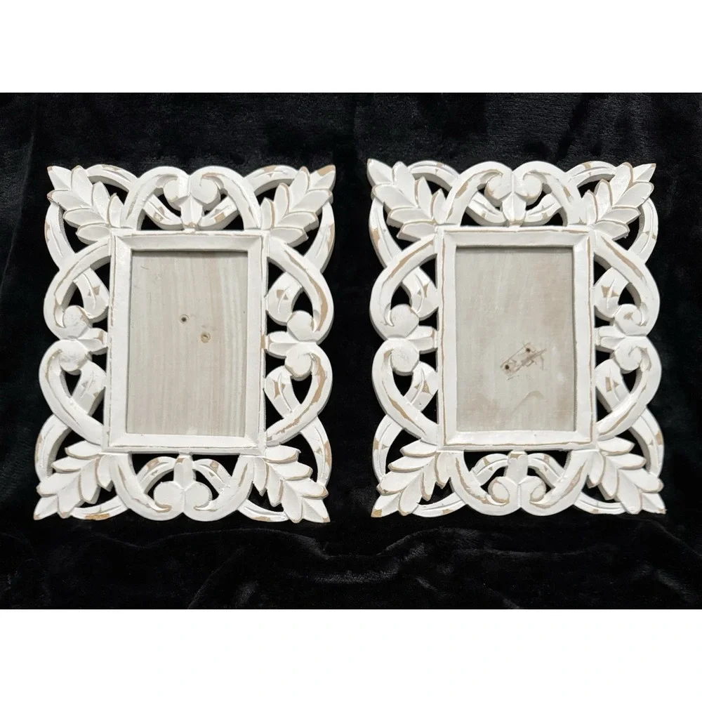 Wooden Picture‎ Frame 4x6 Set Of 2 Distressed Hand Carved Sheik Style